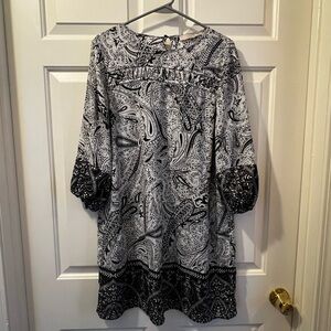LOFT Black and White Paisley Long Sleeve Dress